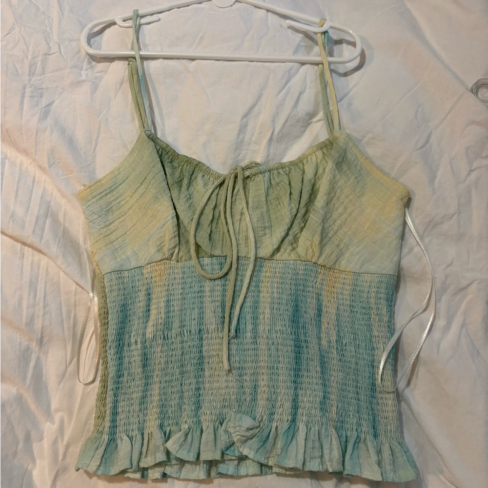 Zara green and blue tie dye top
